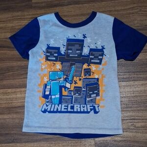 💥Buy2Get1Free💥Blue and Gray Short Sleeve Tee with Minecraft Graphic